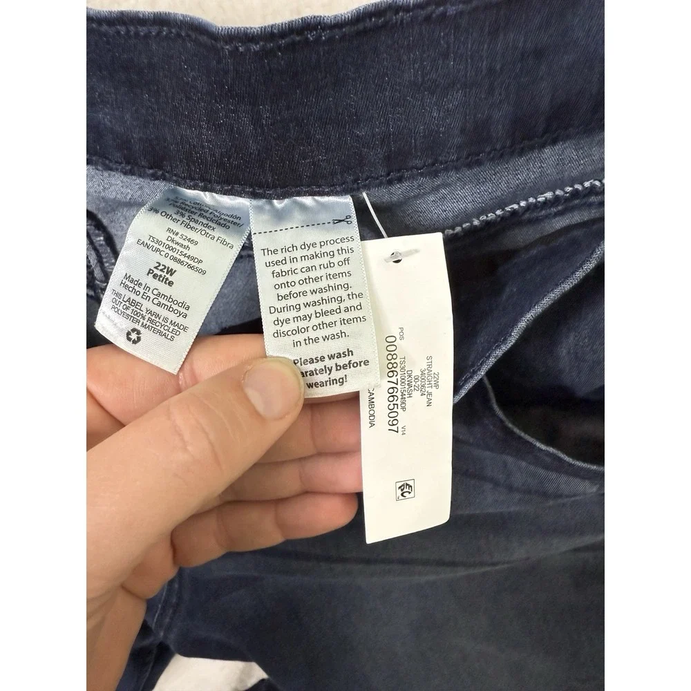Terra and Sky Women's Denim Jeans Straight Dark Wash‎ Stretch 22W petite 42 x 27